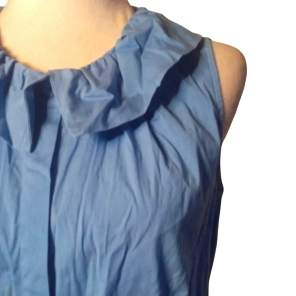 Lafayette 148 Sleeveless Ruffle Neck Blouse Button Front Cotton Blend Size 2 - Picture 3 of 8
